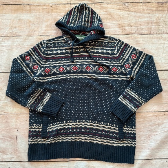 American Eagle Super Soft Birdseye Fairisle Hooded Sweater Mens Xxl - Picture 2 of 9